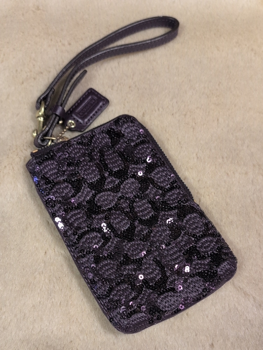 Coach Purple Sequin Signature Wristlet